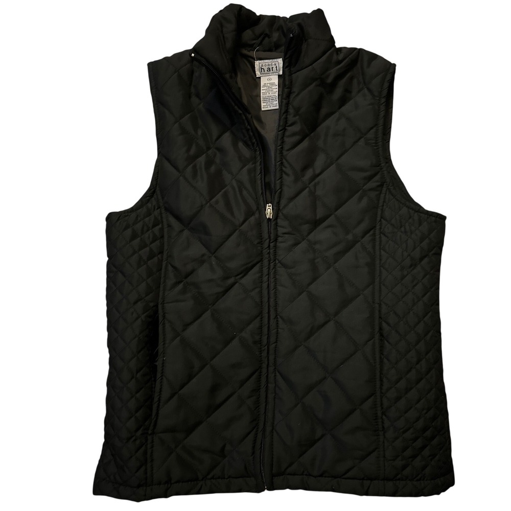 Keren Hart Womens Black Quilted Puffer Vest Full Zip Sleeveless Jacket Small